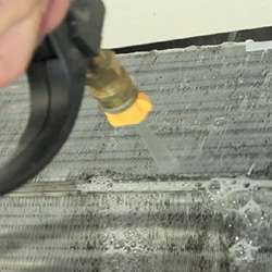step-2 Indoor fan coil is covered and sanitised with anti-bacterial chemical using coil jet machine