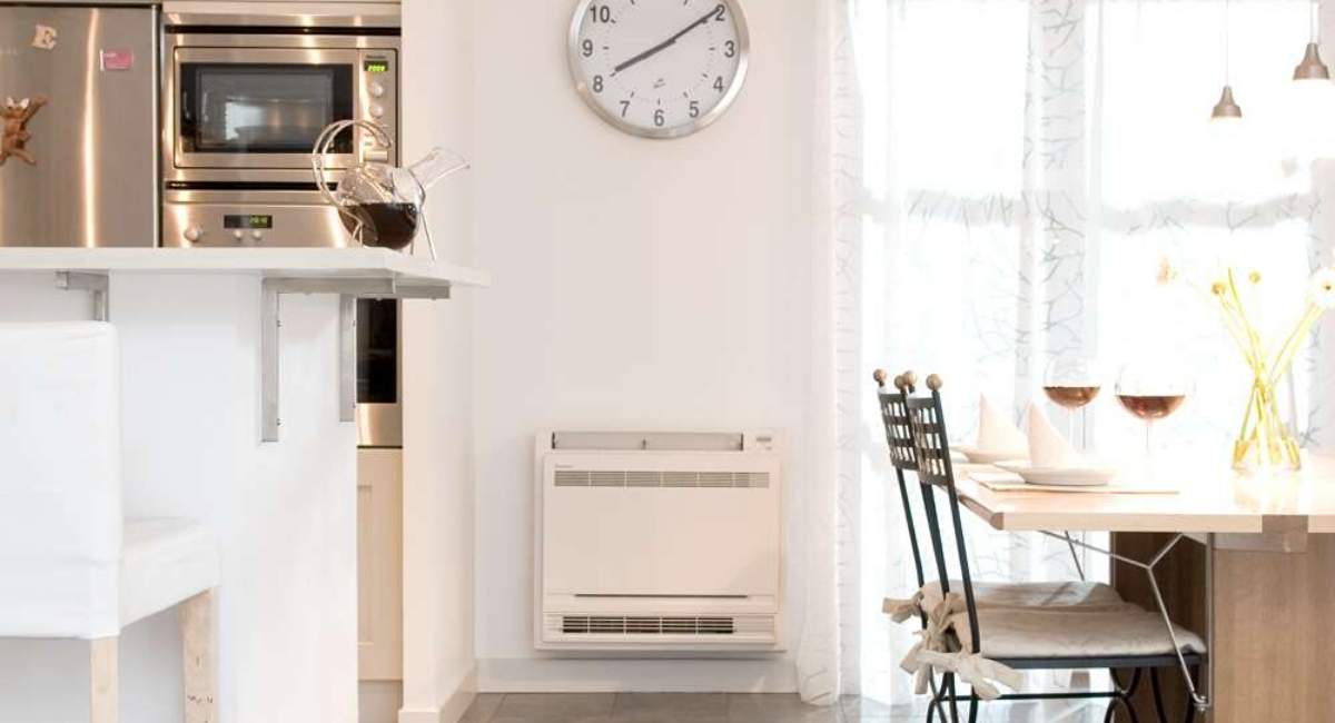 Kitchen dining room with floor standing air conditioner