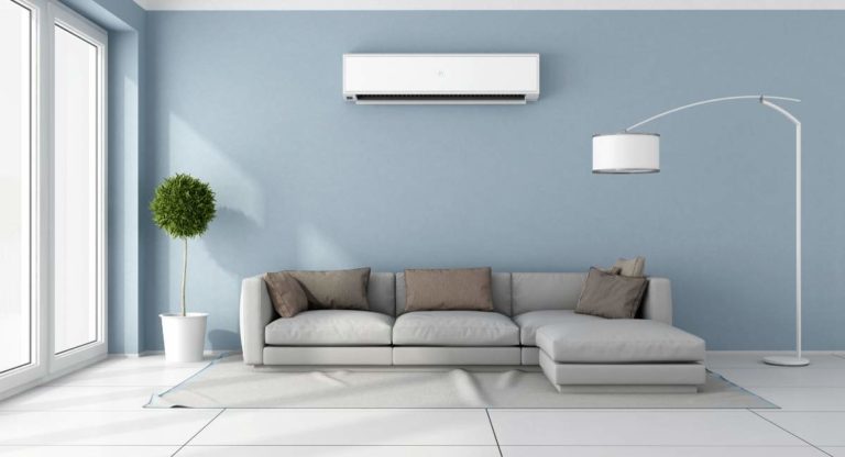 Wall mounted air conditioning system in living room