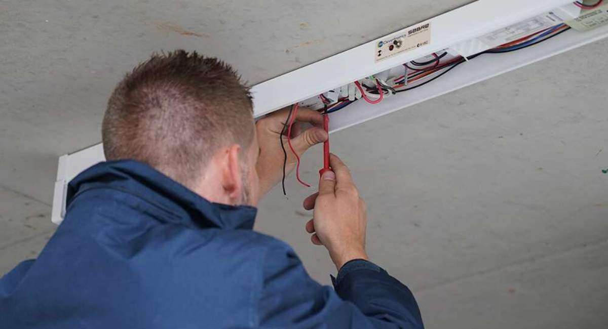 Electrician working with wiring