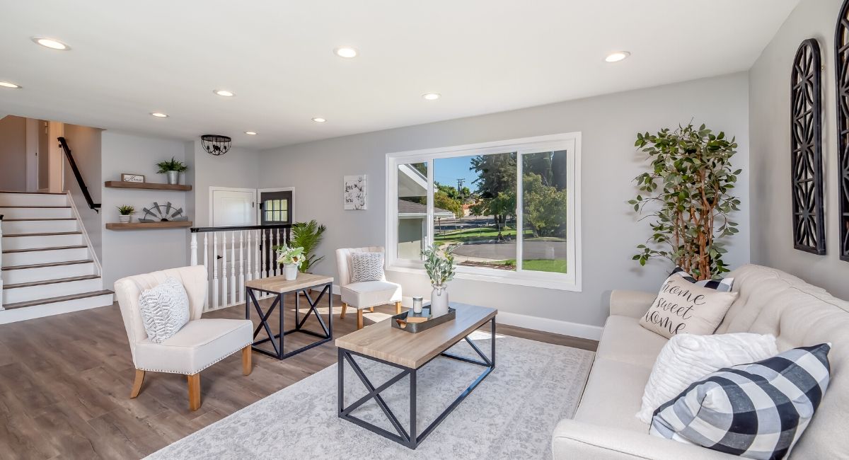 Modern living room with LED downlights